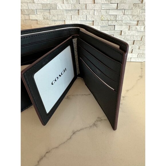 Coach Men's Wallet Compact ID Signature Black Oxblood NEW - Picture 3 of 5